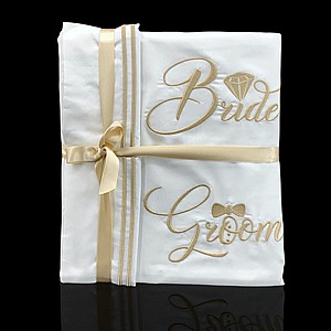 סט מצעים רקום groom Bride שמפניה סט מצעים רקום groom Bride שמפניה